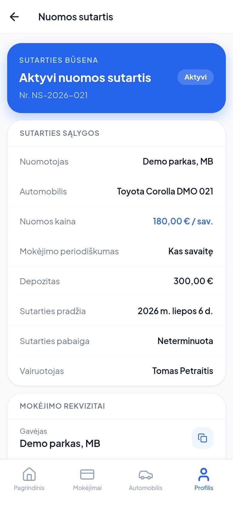 Nuomos sutarties sąlygos ir rekvizitai