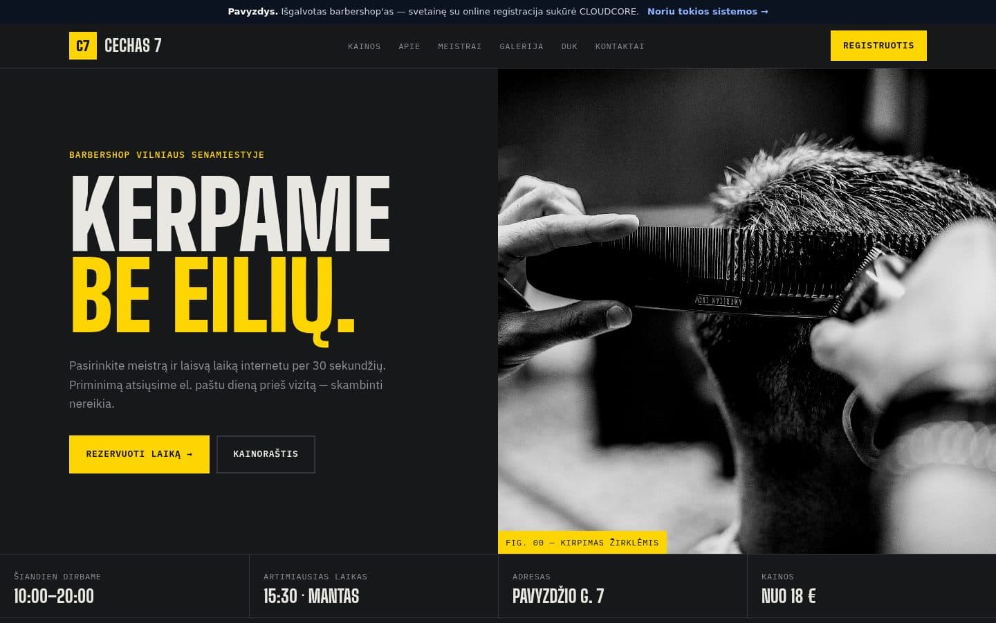 Barbershop svetainė su online registracija pas meistrą